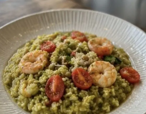Rizoto pesto dhe karkaleca